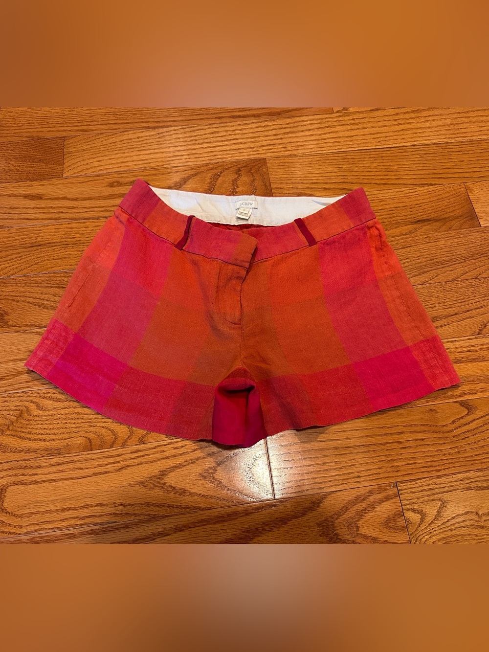 J. Crew Vintage Women's Pink-Orange Plaid Linen Shorts
